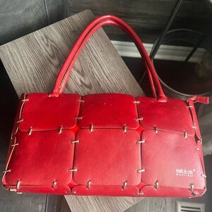 Matt & Nat Red Patchwork Shoulder Bag Y2K Vegan Leather - Made in Canada 13.5”L